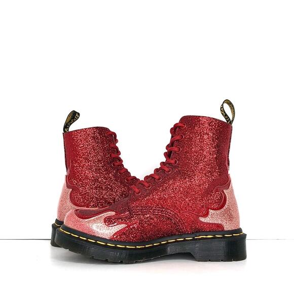 Dr Martens Pascal Flame Red Glitter Ankle Boots Women’s 5 Shoes - Picture 6 of 13